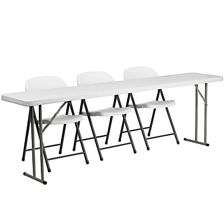 Flash Furniture Plastic Folding Training Table with 3 Plastic Folding Chairs, 29"H x 96"W x 18"D White