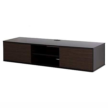 South Shore Agora 56" Wide Wall Mounted Media Console, Chocolate/Zebrano