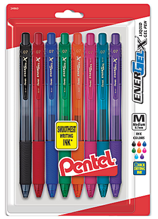 Pentel® EnerGel-X™ RollerGel Pens, Medium Point, 0.7 mm, 84% Recycled, Assorted Barrels, Assorted Ink Colors, Pack Of 8 Pens