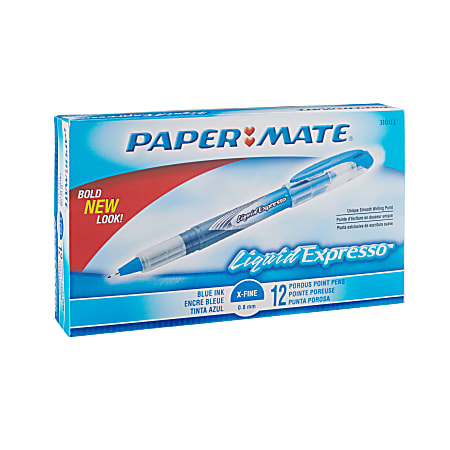 Paper Mate® Liquid Expresso® Porous Point Pens, Fine Point, 0.8 mm, Clear Barrel, Blue Ink, Pack Of 12