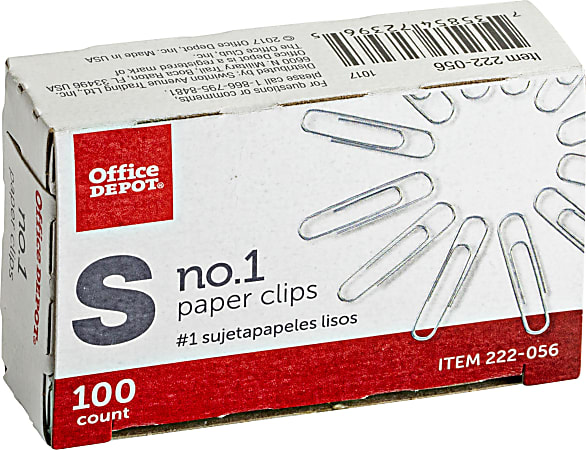 Office Depot® Brand Smooth Paper Clips, Box Of 100, No. 1, Silver