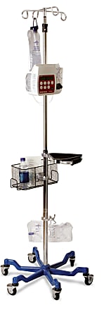 Medline 6-Leg Heavy-Duty IV Poles, 99 1/2", Blue/Stainless Steel, Pack Of 2