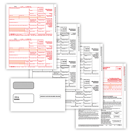 ComplyRight® 1099-MISC Tax Forms Set, 3-Part, 2-Up, Copies A/B/C, Laser, 8-1/2" x 11", Pack Of 50 Forms And Envelopes