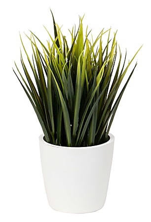Realspace™ 8-1/2” Artificial Grass Potted Plant, 8-1/2”H x 3-1/2”W x 3-1/2”D, Green/White