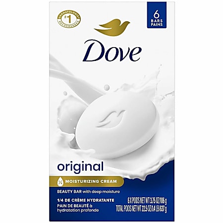 Dove Original Body Bar - For Dry Skin - 4 oz - Body, Skin - Moisturizing - White - 6 / Pack