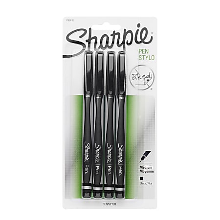 Sharpie® Pens, Medium Point, 1.0 mm, Silver Barrels, Black Ink, Pack Of 4