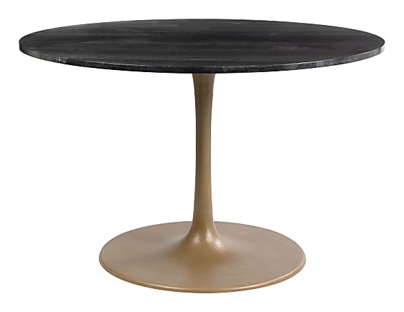 Zuo Modern Taj Marble And Aluminum Round Dining Table, 29-15/16”H x 47-1/4”W x 47-1/4”D, Black/Gold