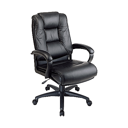 Office Star™ WorkSmart Deluxe Executive Leather High-Back Chair, 46 1/4"H x 26 1/2"W x 31 1/2"D, Black Frame, Black Leather