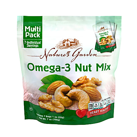 Nature's Garden Omega-3 Nut Mix, 1.2 Oz, 7 Pouches Per Bag, Pack Of 6 Bags