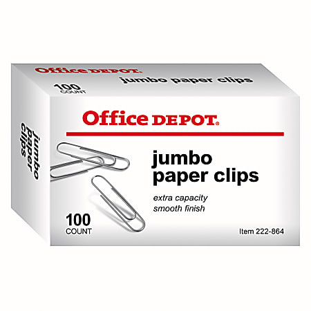 Office Depot&reg; Brand Paper Clips, Jumbo, Silver, Box Of 100 Clips