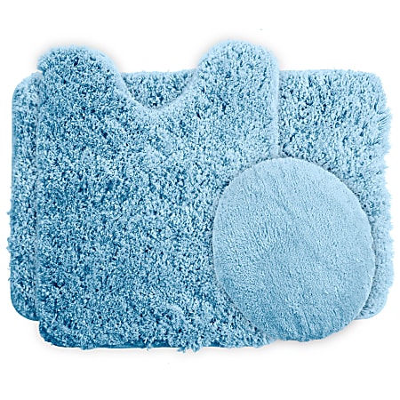 Lavish Home 3-Piece Super Plush Non-Slip Bath Mat Rug Set, Blue
