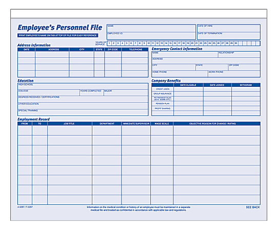 Adams® Employee Record Folders, 9 1/2" x 11 3/4", Folded, Pack Of 20