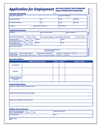 Adams® Application For Employment, 8 1/2" x 11", Pack Of 25