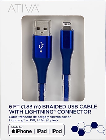 Ativa® Lightning To USB Type-A Cable, 6&#x27;, Navy,