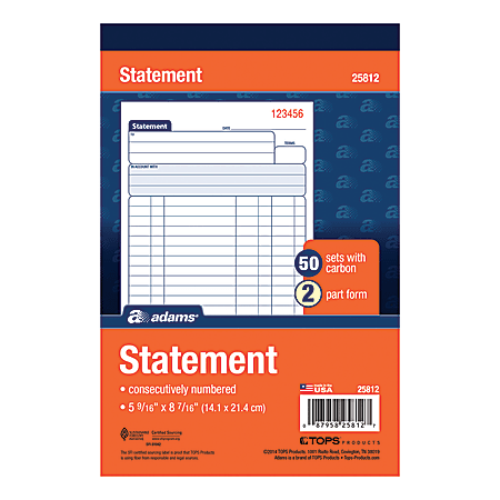 Adams® All-Purpose Statement Books, 2-Part, 8 1/2" x 5 1/2", White, 50 Sets Per Book