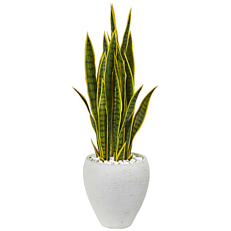 Nearly Natural 33"H Sansevieria Artificial Plant With Planter, 33"H x 12"W x 12"D, White/Green