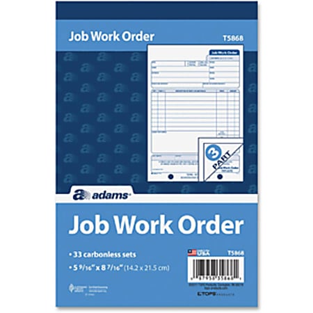 Adams Carbonless Job Work Order Book 5 916 x 8 716 3 Part ...