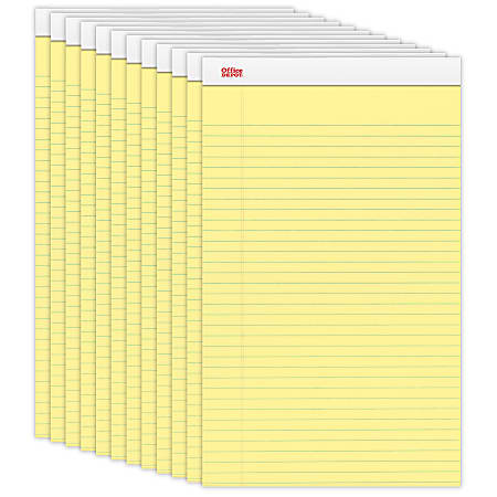 Office Depot® Brand Writing Pads, 8 1/2" x 14", Legal/Wide Ruled, 50 Sheets, Canary, Pack Of 12 Pads