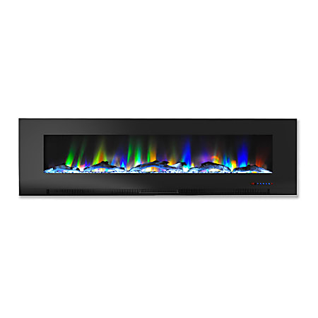 Cambridge® Wall-Mount Electric Fireplace With Multicolor Flames And Driftwood Log Display, 60", Black