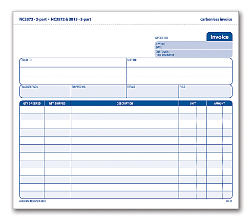 Adams™ 3-Part Carbonless Invoice Form Unit Set, 8 1/2" x 7 7/16", White/Canary/Pink, Pack Of 50 Sets