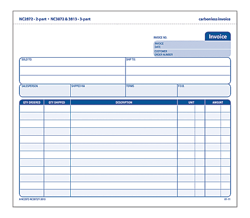 Adams™ 3-Part Carbonless Invoice Form Unit Set, 8 1/2" x 7 7/16", White/Canary/Pink, Pack Of 50 Sets