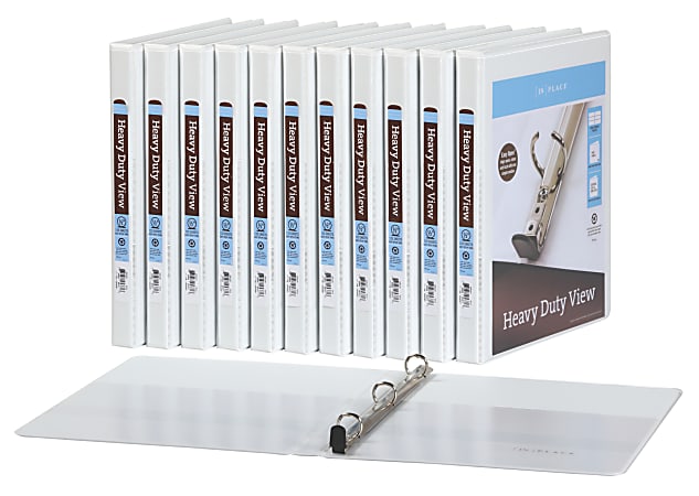 Office Depot® Brand Heavy-Duty Easy-Open View Binders, 1/2" Round Rings, White, Set Of 12 Binders