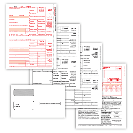 ComplyRight® 1099-INT Tax Forms Set, 4-Part, Copies A/B/C, Laser, 8-1/2" x 11", White, Pack Of 100 Forms And Envelopes