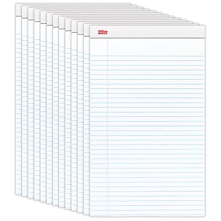Office Depot® Brand Writing Pads, 8 1/2" x 14", Legal/Wide Ruled, 50 Sheets, White, Pack Of 12 Pads