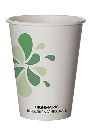 Highmark® ECO Compostable Hot Coffee Cups, 12 Oz, White, Pack Of 50