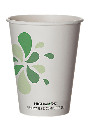 Highmark® ECO Compostable Hot Coffee Cups, 12 Oz, White, Pack Of 50