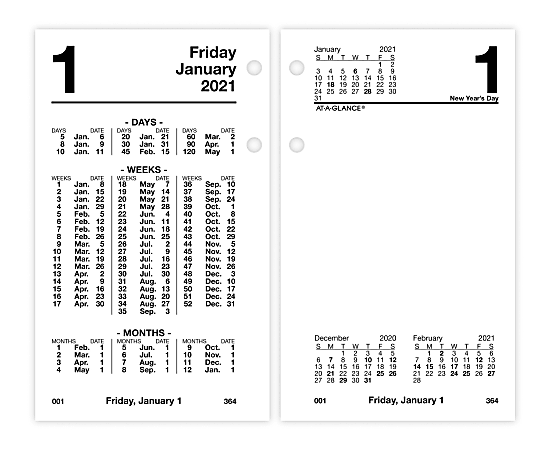 2021 At-A-Glance S170-50 Schedule-A-Date Desk Calendar Refill 3-1/2 x 5-27/32" 