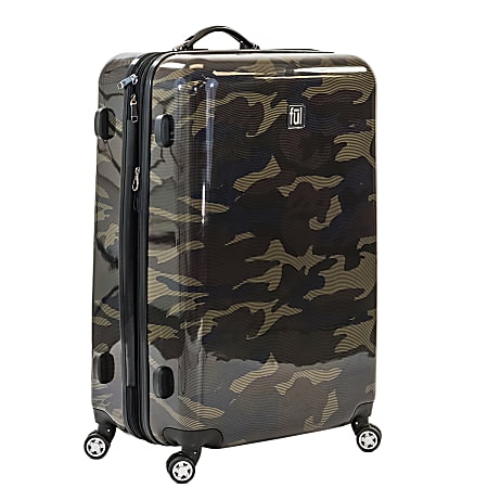 ful Ridgeline Hard-Side Aluminum Spinner Rolling Suitcase, 24"H x 17 3/8"W x 10 13/16"D, Camo