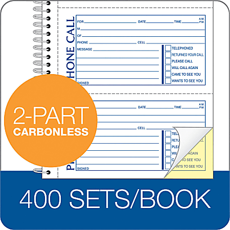 Phone Message Book, Avery, Duplicate Carbon Copy; Wire Spiral Bound; 84029