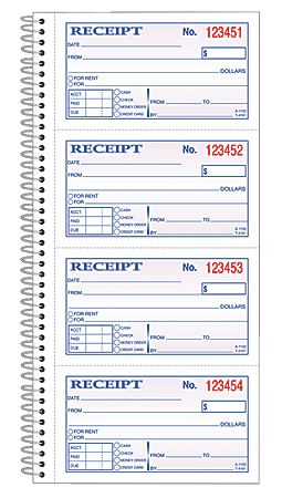 Adams® Carbonless 2-Part Spiral Money/Rent Receipt Book, 11" x 5 1/4", Book Of 200 Sets