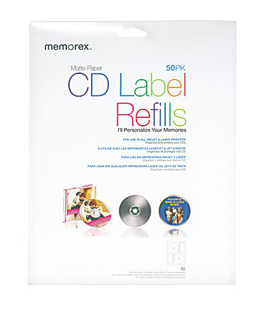 Memorex® Inkjet/Laser CD/DVD Ultra-White Matte Labels, 32020412, 4 1/2" Diameter, Pack Of 50