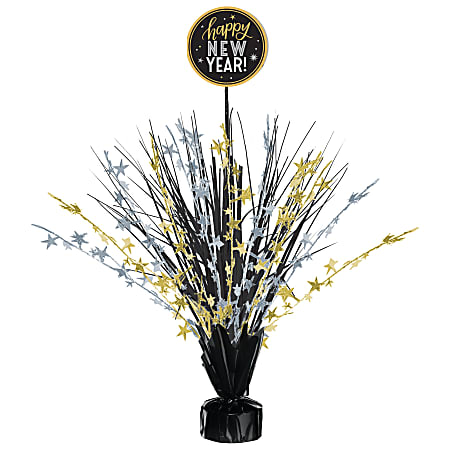Amscan New Year's Eve Spray Centerpieces, 18" x 9", Black, Pack Of 3 Centerpieces
