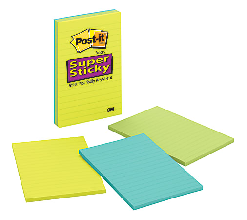 Post-it® 4" x 6" Super Sticky Lined Notes, Samba, 45 Sheets Per Pad, Pack Of 4 Pads