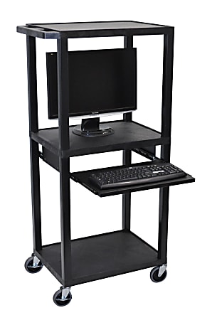Tuffy Mobile Computer Workstation With Full Bottom Shelf, 3-Shelf, Black