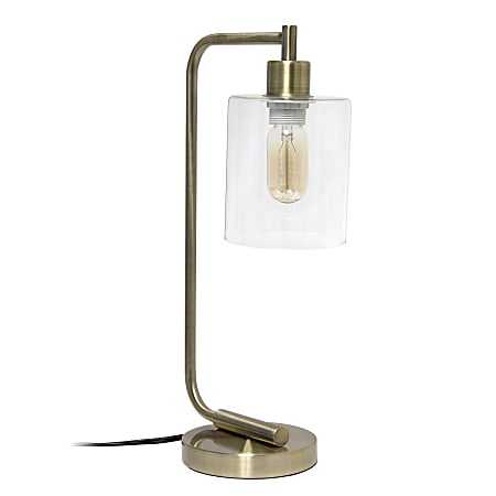 Lalia Home Modern  Iron Desk Lamp, 19”H, Clear Glass/Antique Brass