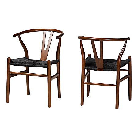 Baxton Studio Paxton Wood Dining Accent Chair Set, Walnut Brown, Set Of 2 Chairs