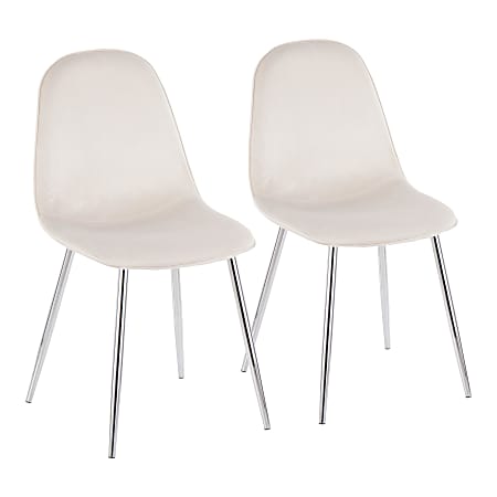 LumiSource Pebble Velvet Chairs, Cream/Chrome, Set Of 2 Chairs