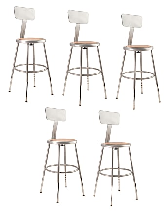 National Public Seating Adjustable Hardboard Stools With Backs, 19"-27"H, Gray, Set of 5