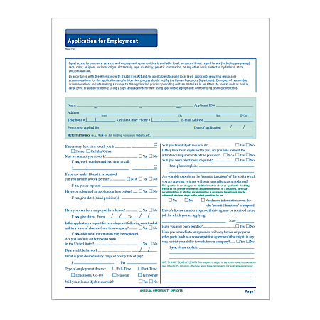 ComplyRight 50-State-Compliant Long Form Job Applications, 11" x 17", Pack Of 50