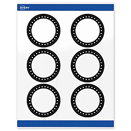 Avery® Print-To-The-Edge Labels & Sure Feed®, S00-DKP-PRWGP10, 3" Round, Glossy White, Preprinted Black & White Polka Dots Design, Pack Of 60