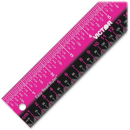 Victor Stainless Steel Dual Color Easy Read Ruler - 12" Length - 1/4, 1/8, 1/16 Graduations - Imperial, Metric Measuring System - Stainless Steel - 1 Each - Stainless Steel