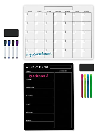 Office Depot® Brand Magnetic Dry-Erase/Blackboard Menu And Calendar Combo Set, 17" x 13", Black