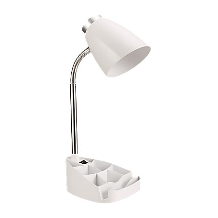 LimeLights Gooseneck Organizer Desk Lamp, Adjustable Height, White Shade/White Base