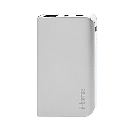 iHome Aluminum Ultra-Slim USB Battery Pack, 3000mAh Capacity, Silver