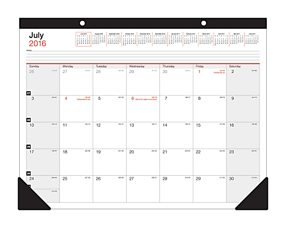 Office Depot® Brand Large Monthly Desk Pad Calendar, 22" x 17", 30% Recycled, July 2016 to June 2017