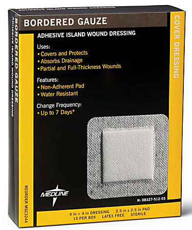 Medline Sterile Border Gauze Pads, 4" x 4", White, 15 Pads Per Box, Case Of 10 Boxes